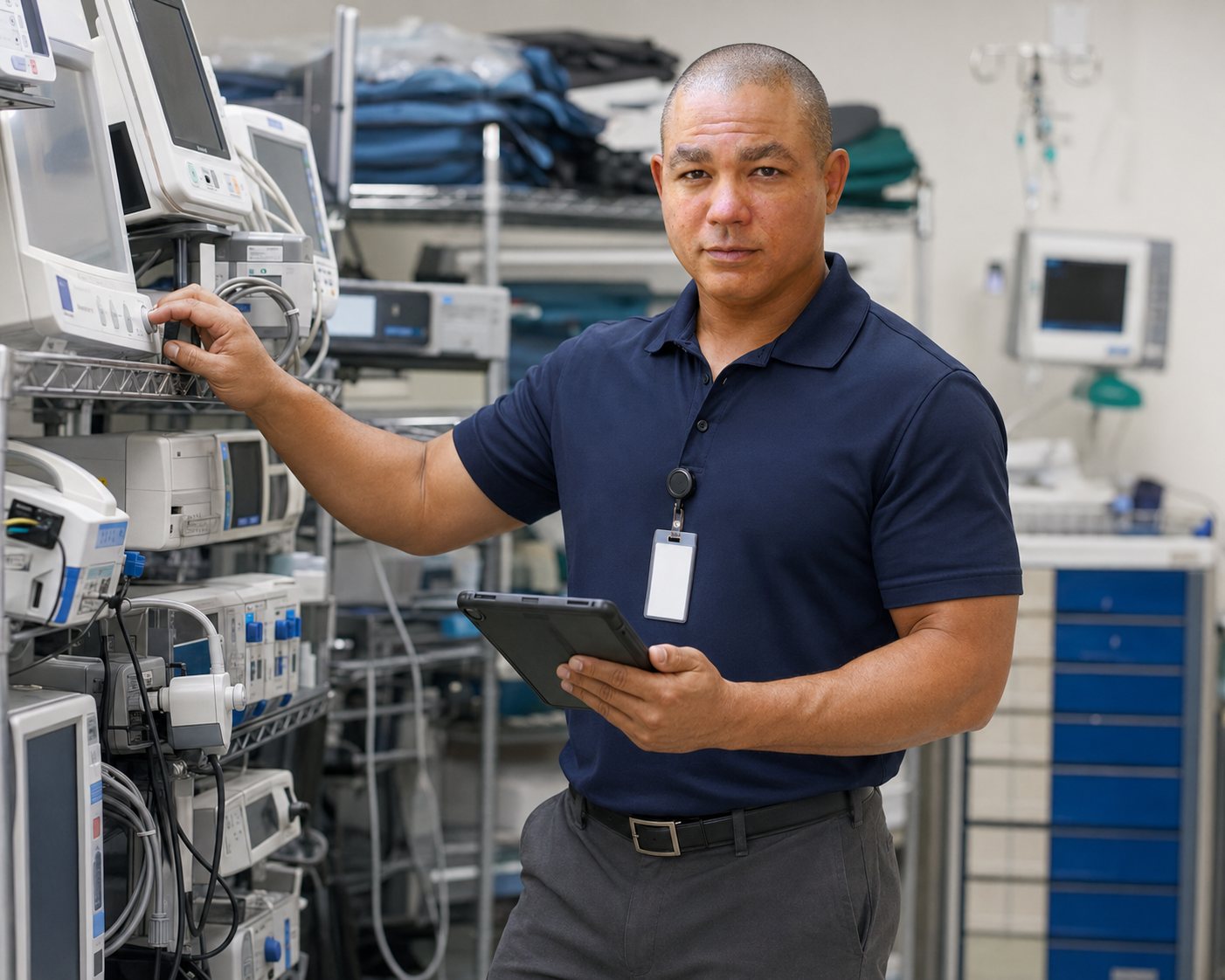 BiomedRx technician performing dialysis equipment service to protect patient safety